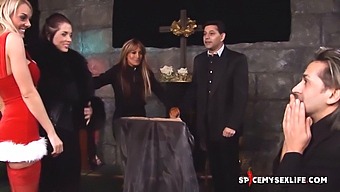 Add Some Excitement To Your Love Life - Blonde Santa Visits A Church With A Nun And Priest