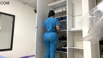 A Mature Nurse With Big Natural Tits Oils Up A Patient'S Fat Ass In The Office